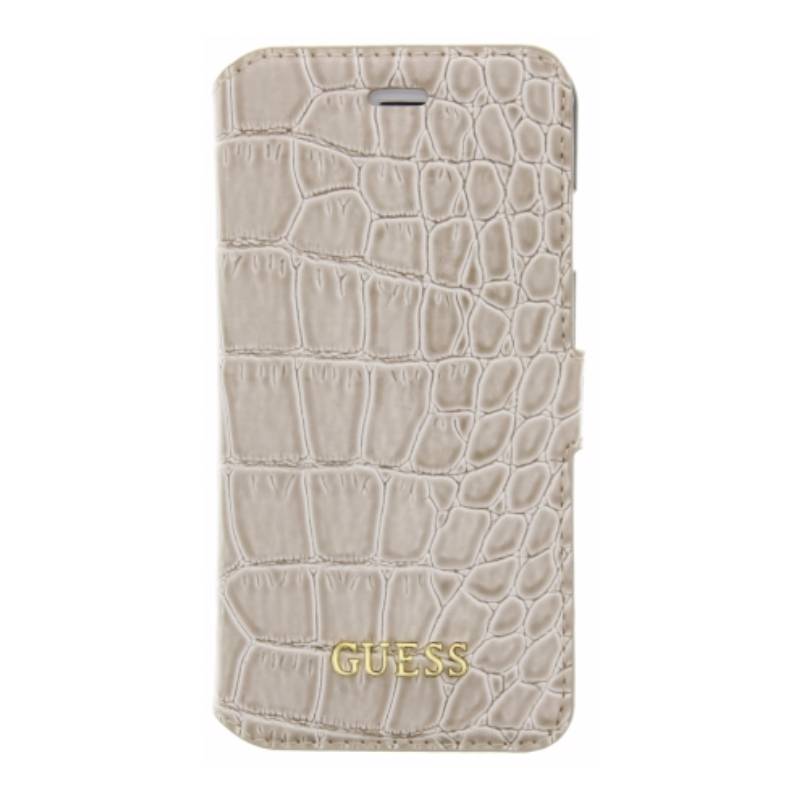 Tarief Zwitsers Geld rubber Guess Croco Book Case Shiny Beige iPhone 7 - JustXL